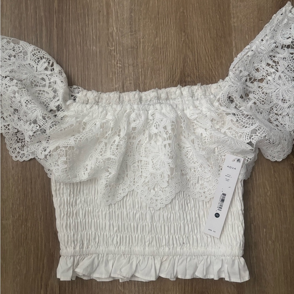 Aqua Women's White Lace Smocked Blouse